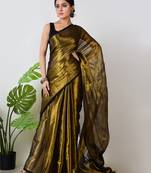 gold handloom tissue saree with unstitched blouse piece