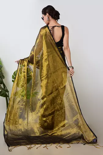 gold handloom tissue saree with unstitched blouse piece