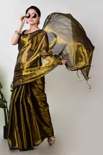 gold handloom tissue saree with unstitched blouse piece