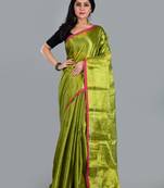 Aakar green handloom tissue saree with unstitched blouse piece