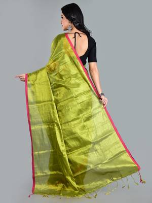 Aakar green handloom tissue saree with unstitched blouse piece 3