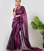 Aakar purple & pink handloom tissue saree with unstitched blouse piece