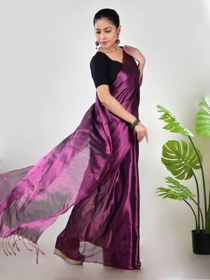 Aakar purple & pink handloom tissue saree with unstitched blouse piece 2