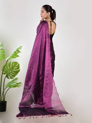 Aakar purple & pink handloom tissue saree with unstitched blouse piece 3