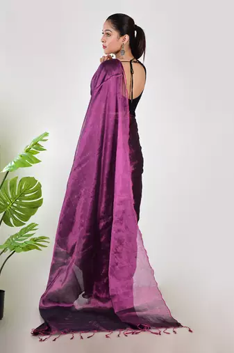 Aakar purple & pink handloom tissue saree with unstitched blouse piece