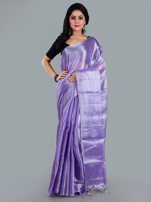 Aakar lavender handloom tissue saree with unstitched blouse piece 1