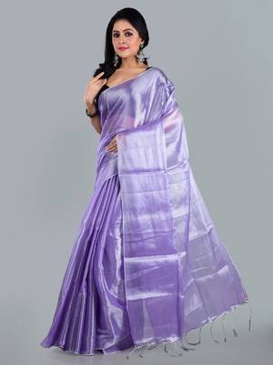 Aakar lavender handloom tissue saree with unstitched blouse piece 2