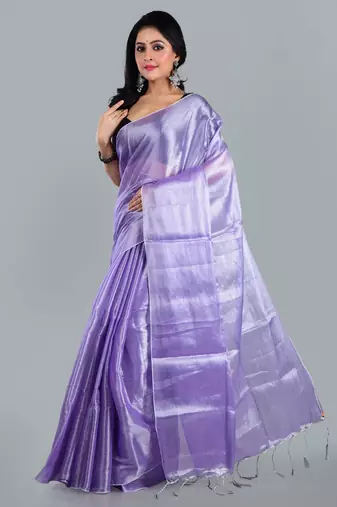 Aakar lavender handloom tissue saree with unstitched blouse piece