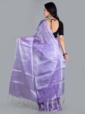 Aakar lavender handloom tissue saree with unstitched blouse piece 3