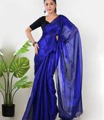 Aakar ink blue handloom tissue saree with unstitched blouse piece