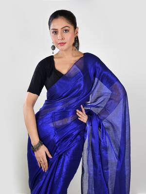 Aakar ink blue handloom tissue saree with unstitched blouse piece 4