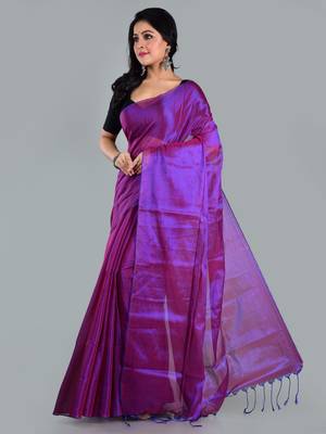 Aakar purple & blue handloom tissue saree with unstitched blouse piece 2
