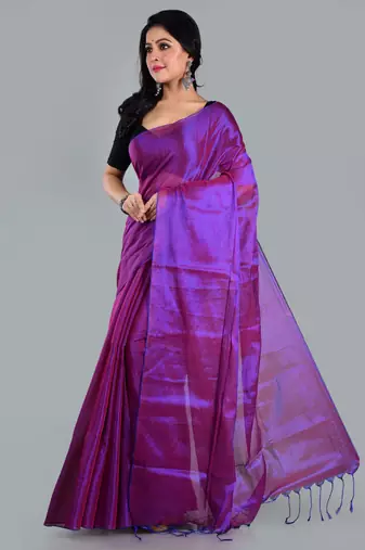 Aakar purple & blue handloom tissue saree with unstitched blouse piece