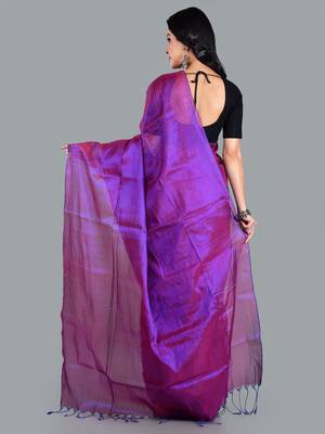 Aakar purple & blue handloom tissue saree with unstitched blouse piece 3