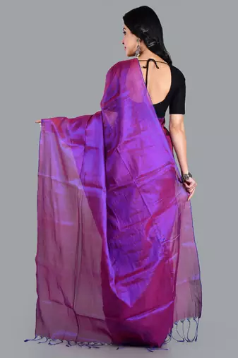 Aakar purple & blue handloom tissue saree with unstitched blouse piece