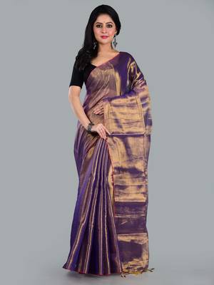 Aakar gold & blue handloom tissue saree with unstitched blouse piece 1