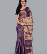Aakar gold & blue handloom tissue saree with unstitched blouse piece