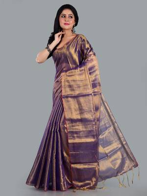 Aakar gold & blue handloom tissue saree with unstitched blouse piece 2