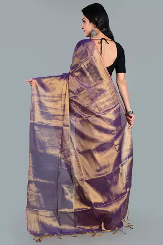Aakar gold & blue handloom tissue saree with unstitched blouse piece