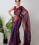 copper & blue handloom tissue saree with unstitched blouse piece