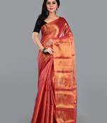 Aakar orange handloom tissue saree with unstitched blouse piece
