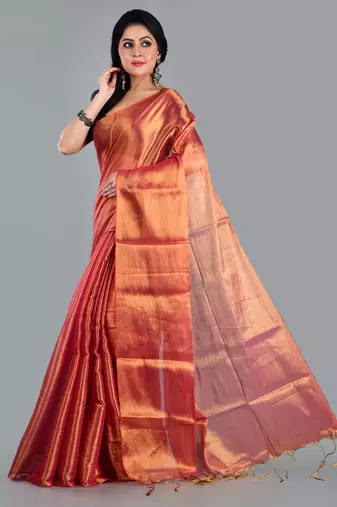 Aakar orange handloom tissue saree with unstitched blouse piece