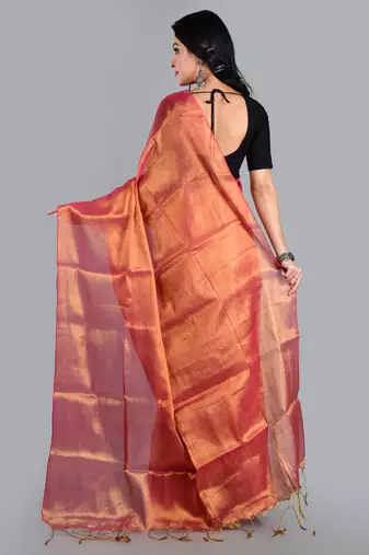 Aakar orange handloom tissue saree with unstitched blouse piece
