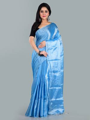 Aakar ocean blue handloom tissue saree with unstitched blouse piece 1