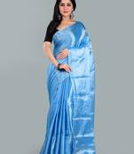 Aakar ocean blue handloom tissue saree with unstitched blouse piece