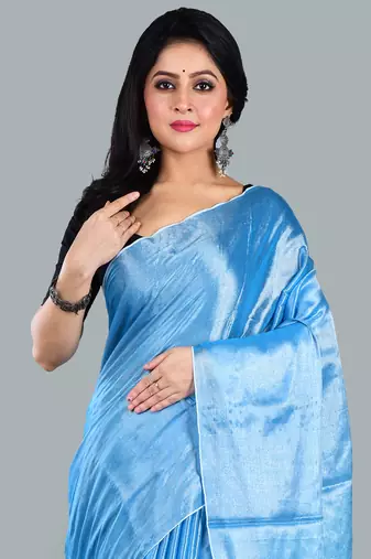 Aakar ocean blue handloom tissue saree with unstitched blouse piece
