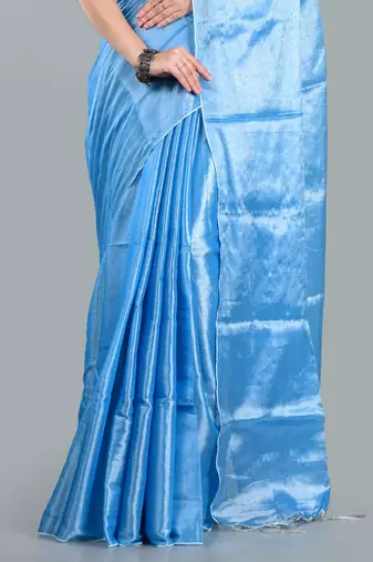 Aakar ocean blue handloom tissue saree with unstitched blouse piece