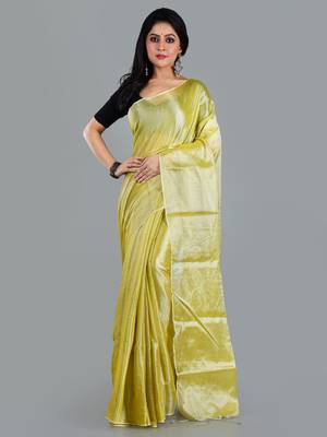 Aakar neon green handloom tissue saree with unstitched blouse piece 1