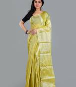 Aakar neon green handloom tissue saree with unstitched blouse piece