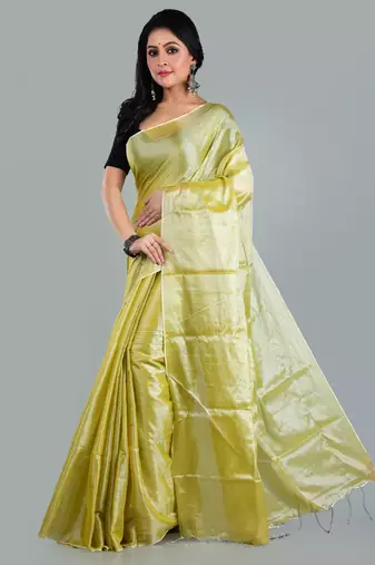 Aakar neon green handloom tissue saree with unstitched blouse piece