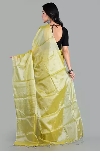 Aakar neon green handloom tissue saree with unstitched blouse piece