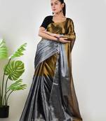 Aakar gold & silver handloom tissue saree with unstitched blouse piece