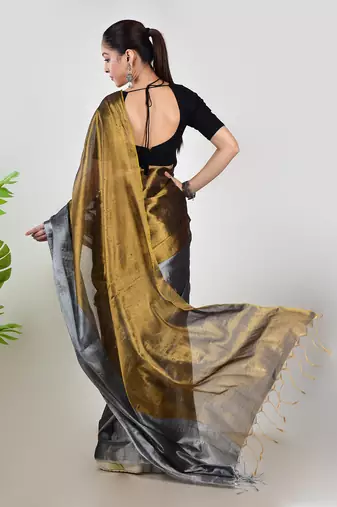 Aakar gold & silver handloom tissue saree with unstitched blouse piece