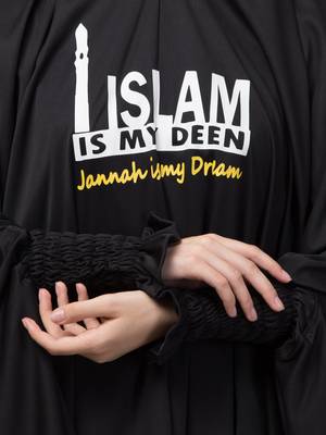 Nazneen Calligraphy Printed Khimar Jilbab - Knee Length, Stretchable Cuffs, Black 2