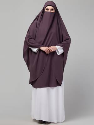 Nazneen Matt Nida Ready to Wear tie at back with Naqab Dusty Purple instant Khimer Prayer hijab 1