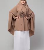 Nazneen Matt nida Front Embroidery stretchable smoking at wrist knee length Skin colour Jilbab cum prayer khimar Hijab