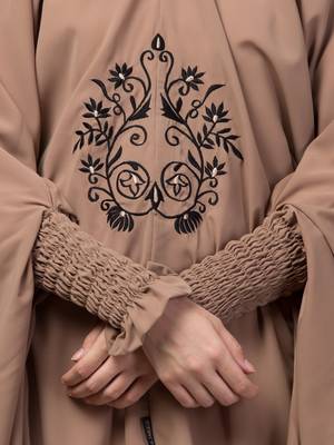 Nazneen Matt nida Front Embroidery stretchable smoking at wrist knee length Skin colour Jilbab cum prayer khimar Hijab 2