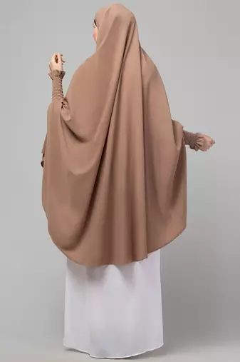 Nazneen Matt nida Front Embroidery stretchable smoking at wrist knee length Skin colour Jilbab cum prayer khimar Hijab