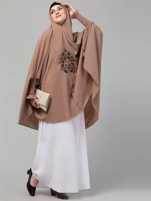 Nazneen Matt nida Front Embroidery stretchable smoking at wrist knee length Skin colour Jilbab cum prayer khimar Hijab 5