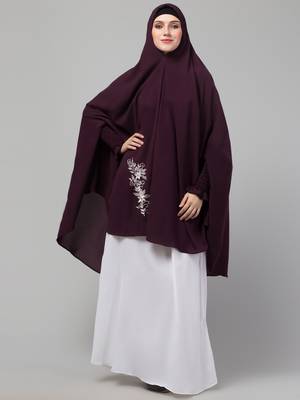 Nazneen Matt nida Front Side Embroidery stretchable smoking at wrist knee length Jilbab cum prayer khimar Hijab 1