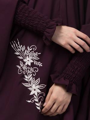 Nazneen Matt nida Front Side Embroidery stretchable smoking at wrist knee length Jilbab cum prayer khimar Hijab 2
