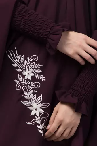 Nazneen Matt nida Front Side Embroidery stretchable smoking at wrist knee length Jilbab cum prayer khimar Hijab