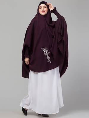 Nazneen Matt nida Front Side Embroidery stretchable smoking at wrist knee length Jilbab cum prayer khimar Hijab 4