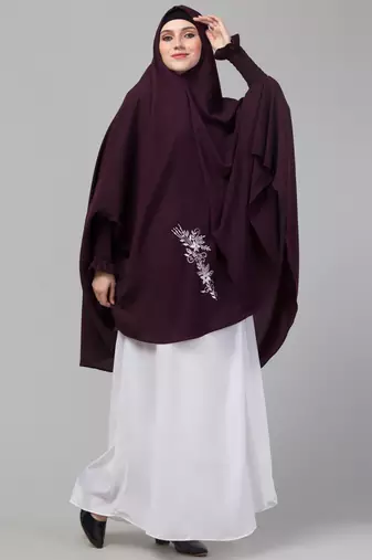 Nazneen Matt nida Front Side Embroidery stretchable smoking at wrist knee length Jilbab cum prayer khimar Hijab