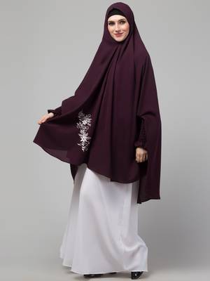Nazneen Matt nida Front Side Embroidery stretchable smoking at wrist knee length Jilbab cum prayer khimar Hijab 5