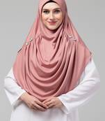 Nazneen Mauve pink front gather & pleated with Cristal stone ready to wear prayer Hijab